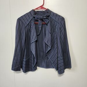 CAbi #870 Cascade Blue Striped Open Drape Front Jacket Blazer Size S Small